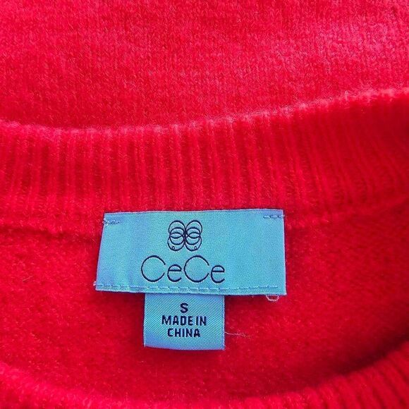 Cece womens Sz S red puff Sleeves pearls embellished sweater - Picture 7 of 8